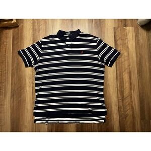 Polo Ralph Lauren Polo Shirt Mens Large Blue Striped Short Sleeve Pony Logo